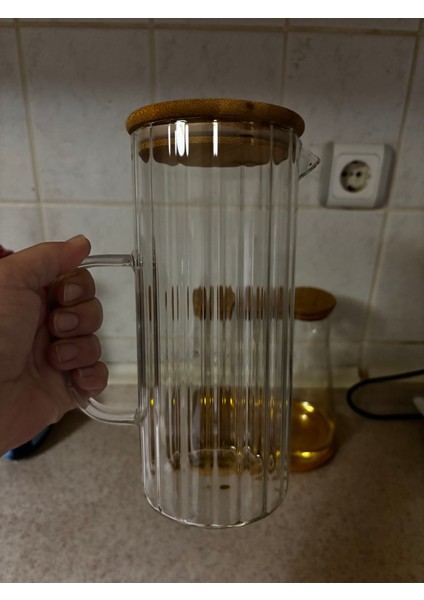 Bambu Kapaklı Cam Sürahi Yağdanlık 1000ML modelleri