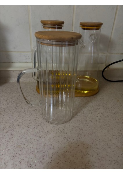 Bambu Kapaklı Cam Sürahi Yağdanlık 1000ML fırsatları