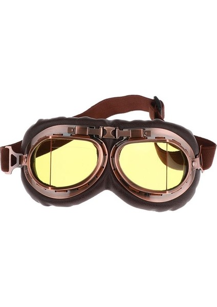 Retro Vintage Bakır Motosiklet Gözlüğü Sarı Lens Kask Pilot Sürme Gözlük (Yurt Dışından) modelleri
