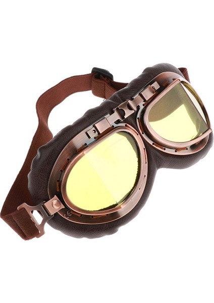 Retro Vintage Bakır Motosiklet Gözlüğü Sarı Lens Kask Pilot Sürme Gözlük (Yurt Dışından) fırsatları