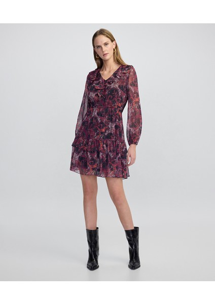 Desenli Şifon Elbise IW6250002107035 fiyatları