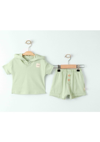 Kapüşonlu Tshırt Şort Takım Mint Yeşili