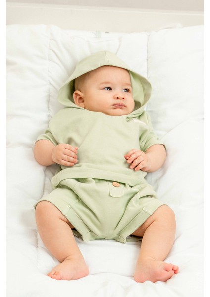 Kapüşonlu Tshırt Şort Takım Mint Yeşili fiyatları