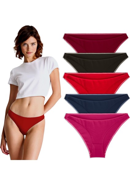 Kadın Pamuklu Basic Bikini Slip, 5'li Paket,hassas ten uyumlu