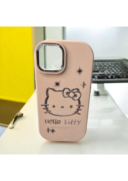 iPhone 14 Hello Kitty Kabartmalı Kaliteli Silikon Telefon Kılıfı