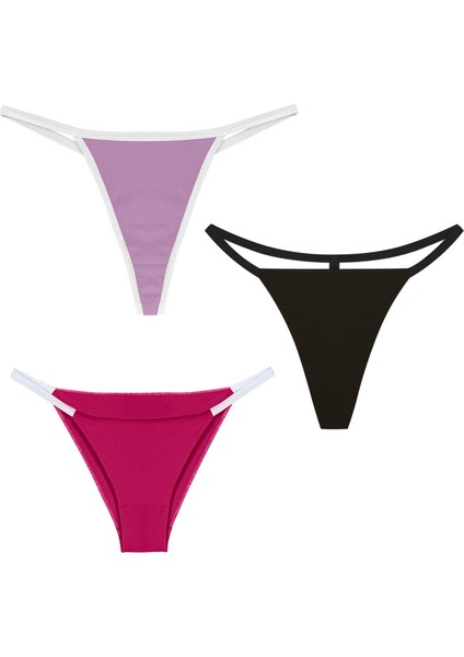 Kadın Pamuklu String Set, (Brazilian, T-Thong, Thong) 3'lü Set