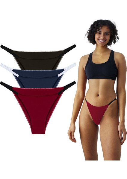 Kadın Pamuklu, String Brazilian Külot, 3'lü Paket,