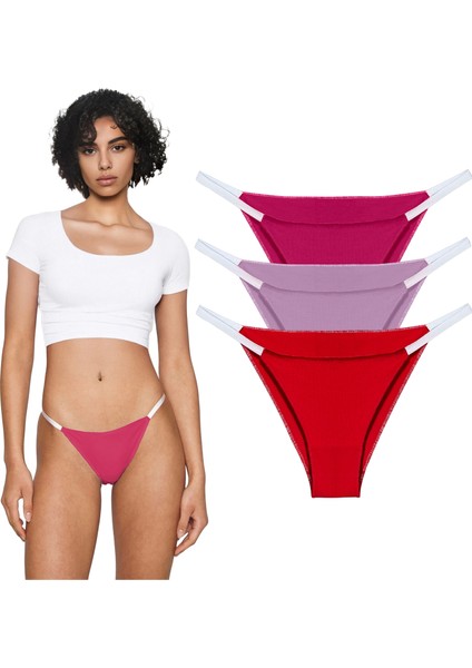 Kadın Pamuklu, String Brazilian Külot, 3'lü Paket,