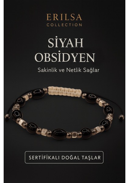 Sertifikalı Doğal Siyah Obsidyen Bileklik – Sakinlik ve Netlik Sağlayan Enerji Taşı