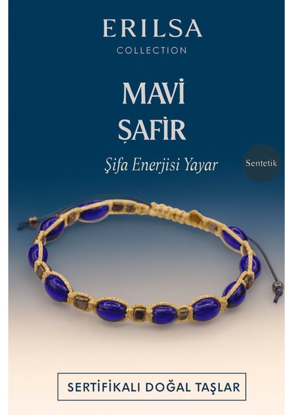 Sentetik Sertifikalı Mavi Safir Taşı Bileklik – Şifa Enerjisi Yayan El Yapımı Özel Takı