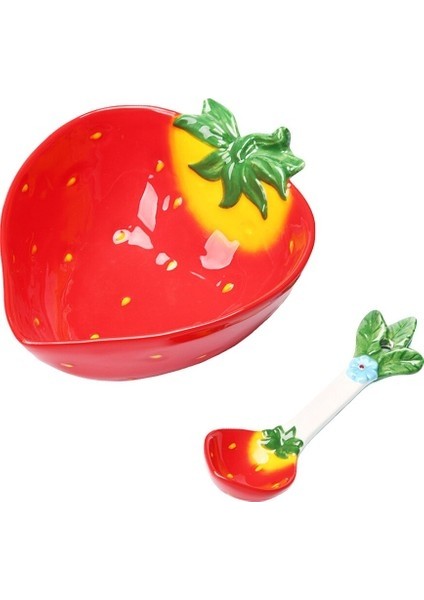 1 Takım Karikatür Çilek Şekli Seramik Tatlı Kase ve Kaşık Yemek Kase ve Kaşık | Kaseler (Yurt Dışından)