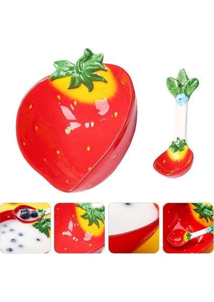1 Takım Karikatür Çilek Şekli Seramik Tatlı Kase ve Kaşık Yemek Kase ve Kaşık | Kaseler (Yurt Dışından) fırsatları