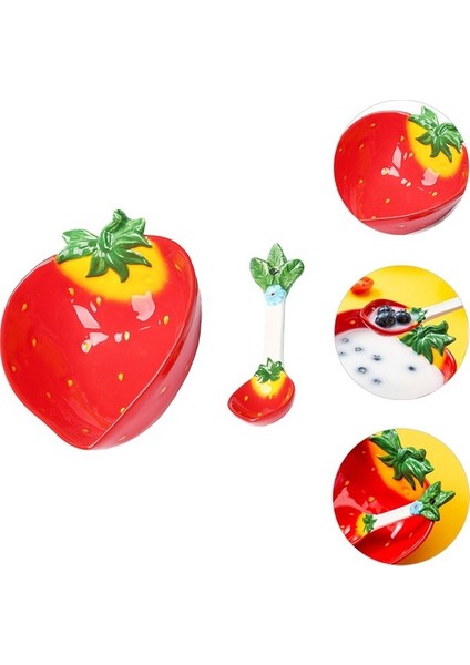 1 Takım Karikatür Çilek Şekli Seramik Tatlı Kase ve Kaşık Yemek Kase ve Kaşık | Kaseler (Yurt Dışından) indirimleri