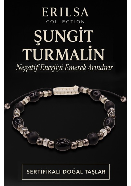 Sertifikalı Şungit - Turmalin Taşı Bileklik – Negatif Enerjiyi Arındırıcı Takı