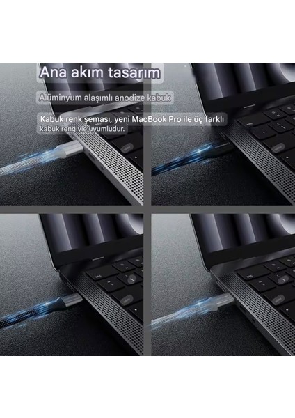 1-Metre PD 240W 5A Type-C To Type-C 4K 3.2/Gen2x2/20Gbps E-Marker Akıllı Çip Ce Lisanslı Şarj ve Data Video Kablosu Hasır Örgülü Sağlam Kablo Orjinal