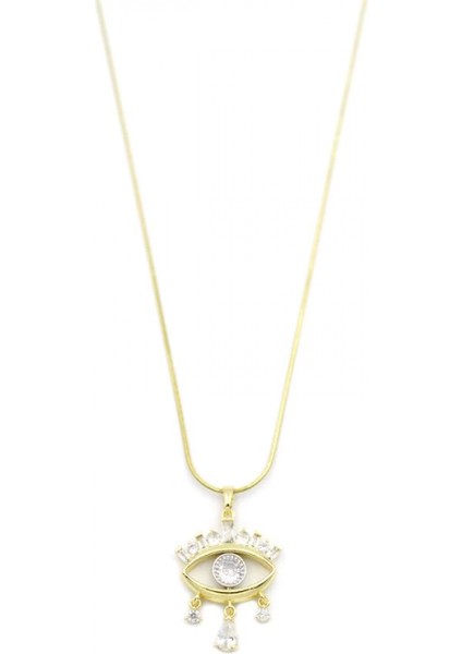 Sallantılı Taşlı Göz Kolye - Altın