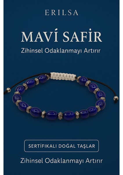 Sertifikalı Mavi Safir Taşı Bileklik – Zihinsel Odaklanma ve Netlik Sağlayan Taş