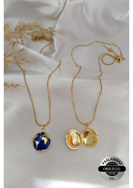 Dünya Model Açılabilir Kapaklı Resimlikli Dorika Zincirli Çelik Kolye