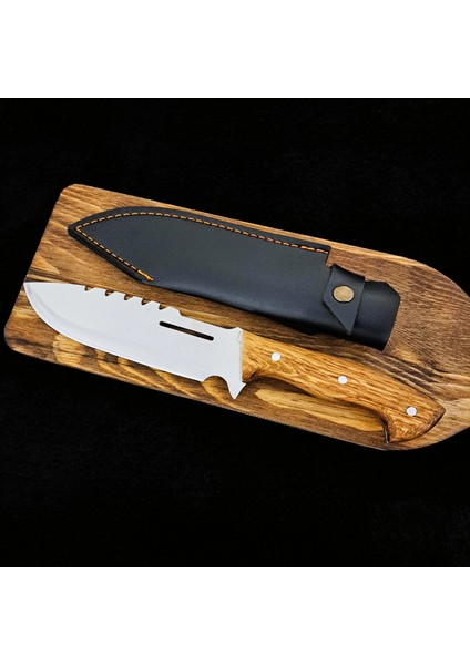 Kamp Bıçağı Avcı Bıçağı Deri Kılıflı Ahşap Saplı Bıçak