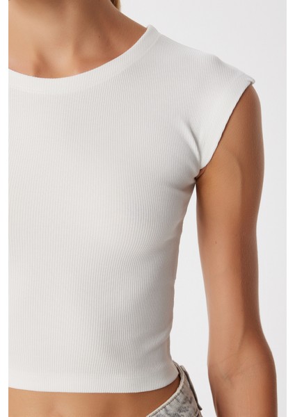 2’li Paket Basic Fitilli Örme Crop Bluz LMX0123 Siyah Ekru