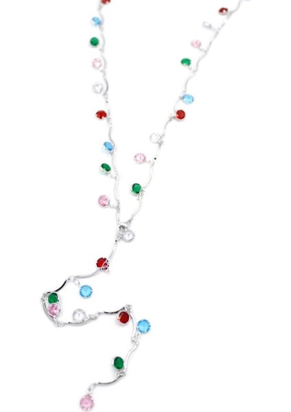 Renkli Taşlı Y Kolye - Gümüş