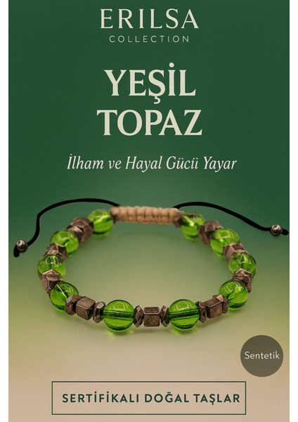 Sertifikalı Sentetik Yeşil Topaz Taş Bileklik – Ilham ve Hayal Gücünü Arttıran El Yapımı