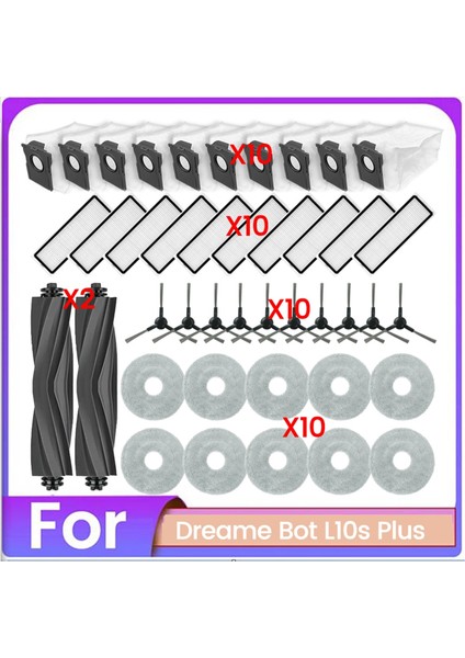 Dreame Bot L10S Plus Robot Süpürge Fırça Toz Torbası Filtre ve Paspas Bezi Yedek Parça Aksesuarları (Yurt Dışından)