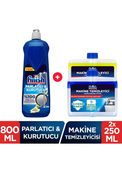 Bulaşık Makinesi Parlatıcı 800 ml Limon + Bulaşık Makinesi Temizleyici Sıvı 2 x 250 ml