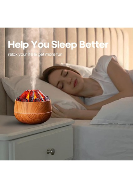 300ML Bonfire Nemlendirici USB Sessiz Alev Temel Difüzör Otomatik Kapanma Ev Ofis Spor Salonu Hafif Ahşap Desenli (Yurt Dışından) fırsatları