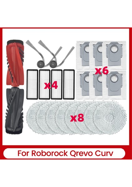 Roborock Qrevo Curv Robot Süpürge Parçaları Için 22 Adet Çift Ana Fırça Yan Fırça Filtre Paspas Bezi Toz Torbası (Yurt Dışından)