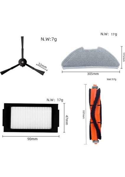 Xiaomi Mijia Promjsts1 Süpürme ve Paspas Robotu Ana Fırça ve Yan Fırça Filtre Bezi Yedek Parçaları Fırça (Yurt Dışından) modelleri