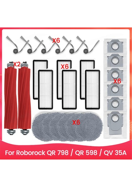 Roborock Qr 798 / Qr 598 / Qv 35A Için Aksesuar Seti Ana Silindir Yan Fırça Hepa Filtre Paspas Bezi Toz Torbaları (Yurt Dışından)