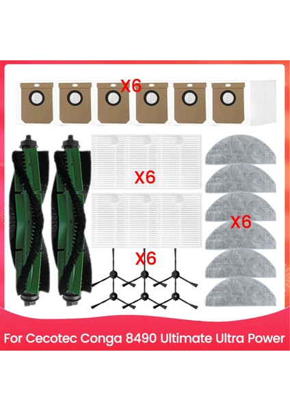Cecotec Conga 8490 Ultimate Ultra Power Yedek Parçaları Ana Yan Fırça Hepa Filtre Paspas Bezi Toz Torbası (Yurt Dışından)