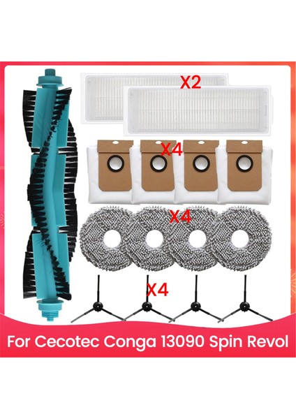 Cecotec Conga 13090 Spin Revol Parçaları Aksesuarları Ana Yan Fırça Hepa Filtre Paspas Bezi Toz Torbaları Değiştirme (Yurt Dışından)