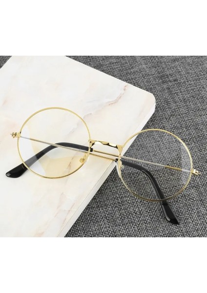 Yuvarlak Şeffafcam Gözlük Gold Çerçeve indirimleri