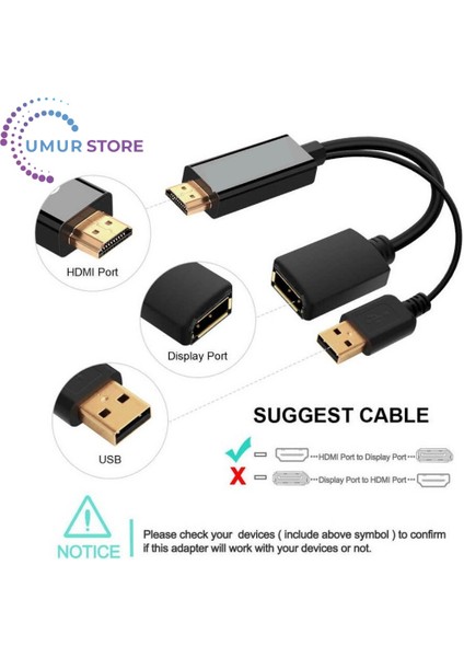 Hdmı To Display Port Dönüştürücü Adaptör Görüntü Aktarım Kablosu modelleri