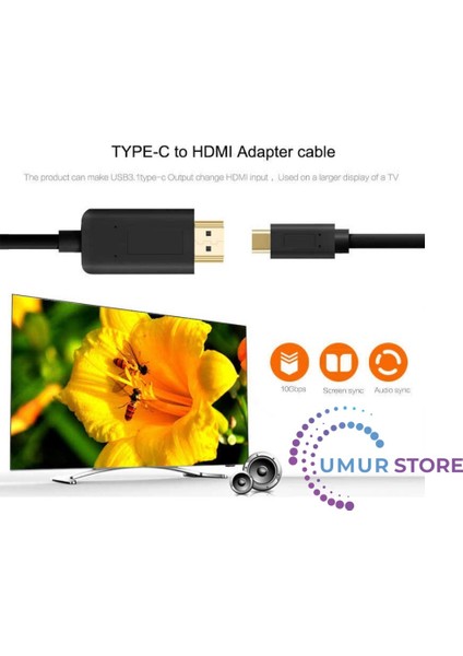 Type-C To HDMI 4K Kablo 3 Metre - Hdcp Özelliği - 10 Gbps Görüntü Aktarım Kablosu modelleri