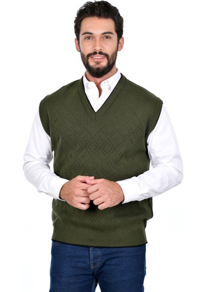 Erkek Çelik Örgü Intersiye Kışlık Kalın Triko V Yaka Triko Örgü Tüylenmez Baba Süveter