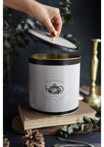 ER147-8F Azura Tea Desenli Yuvarlak Metal Saklama Kabı 17.5 cm