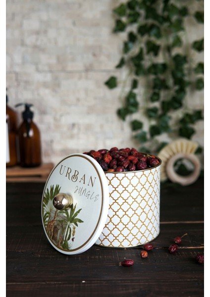 ER142-3G Forrest Yellow Desenli Yuvarlak Metal Saklama Kabı 14 cm