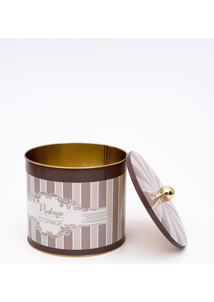 ER146-6B Elegance Coffee Desenli Yuvarlak Metal Saklama Kabı 17.5 cm fiyatları