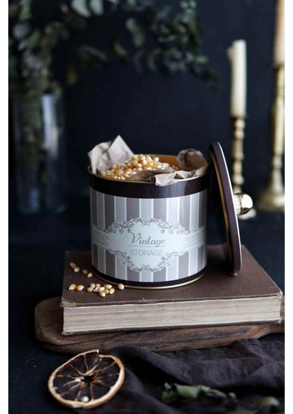 ER142-6B Elegance Coffee Desenli Yuvarlak Metal Saklama Kabı 14 cm fiyatları