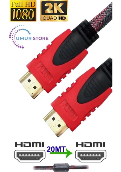 20 Metre Örgülü Hdmı Kablo - 20 Metre Hdmı To Hdmı Kablo Örgülü Form 1.4v fiyatları