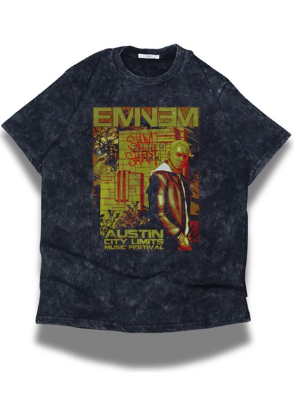 Unisex Eminem Baskılı Yıkamalı Tişört, Oversize Rap Music Baskılı Vintage T-Shirt