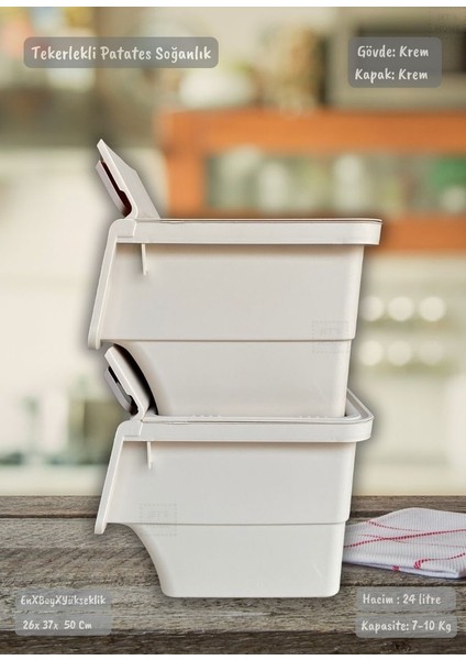 2'li Tekerlekli Sebzelik Seti BPA Free Erzak Kutusu Patateslik Soğanlık Krem 24 Lt fırsatları