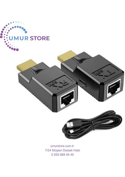 Hdmı Rj45 Cat5 6 Extender Uzatıcı Güç Destekli Uzatma Aparatı Adaptör