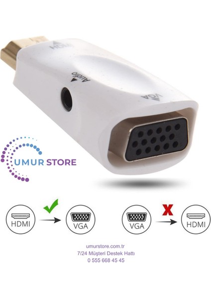 1080p Hdmı Erkek - Vga Dişi Adaptör Video Dönüştürücü, Ses Çıkışı N3 Beyaz fiyatları