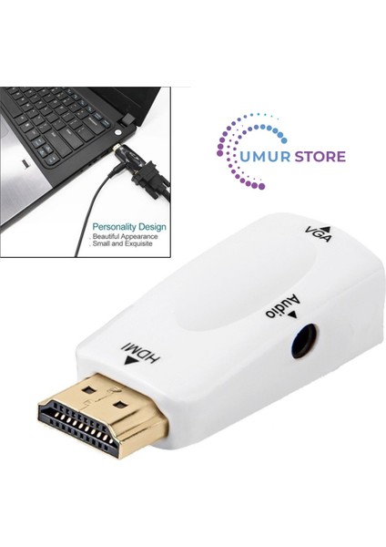 1080p Hdmı Erkek - Vga Dişi Adaptör Video Dönüştürücü, Ses Çıkışı N3 Beyaz fırsatları