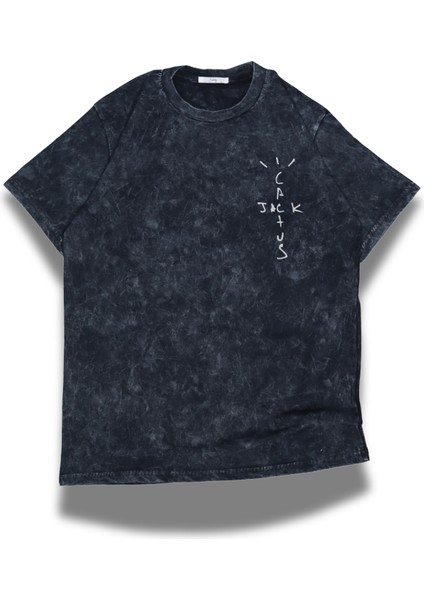Oversize Jack Cactus Sırt Baskılı Yıkamalı T-Shirt, Unisex Travis Scott Baskılı Eskitme Tişört fiyatları
