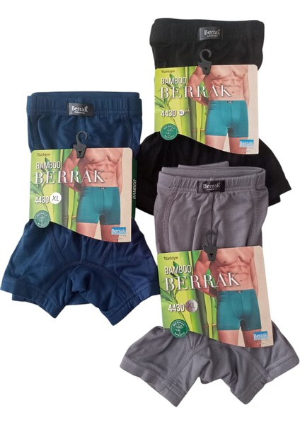 Bamboo Boxer Pamuklu Cotton Modal Elasten 3'lü Ekonomik Paket Siyah-Gri-Lacivert Ekstra Esnek Yumuşak Slim Fit Babx1-4